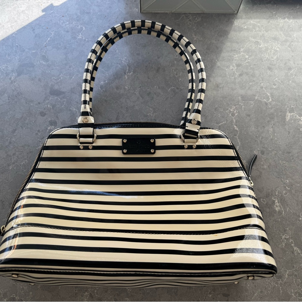 Kate Spade Black and Cream Striped Handbag